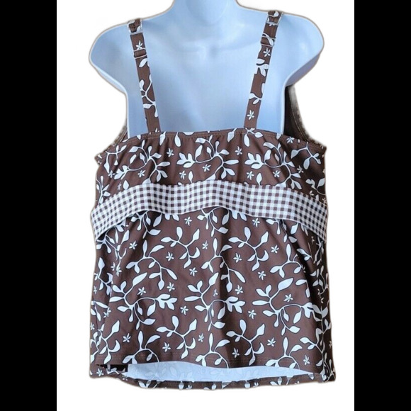 Swim Top Brown Floral 1X 18W Underwire Lands' End Underwire Wide Straps S314 - Picture 2 of 11